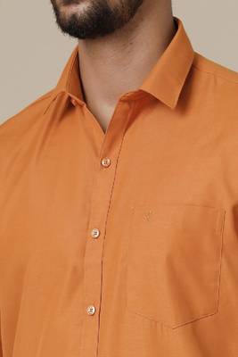 brown cotton blend men's shirt and dhoti outfit set 2
