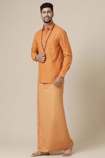 Brown cotton blend shirt dhoti - dhoti-kurta
