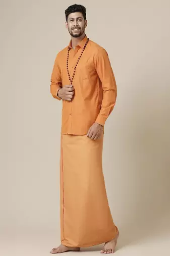 Brown cotton blend shirt dhoti - dhoti-kurta