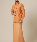 Brown cotton blend shirt dhoti - dhoti-kurta