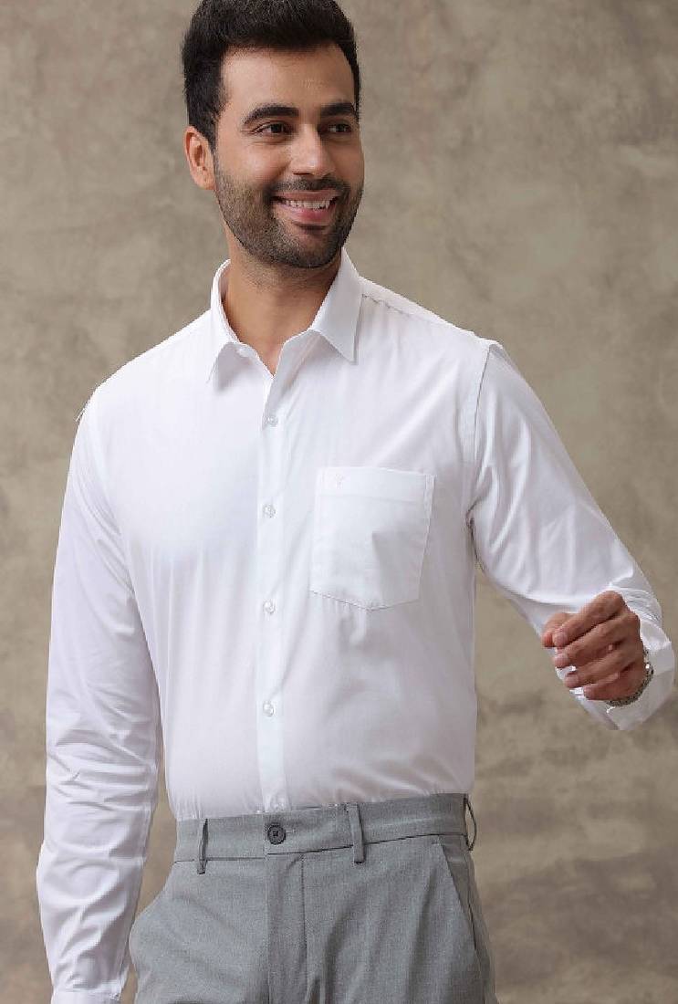 White plain cotton formal shirt - men shirts