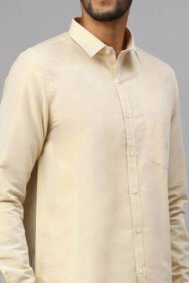 gold cotton men shirt with solid casual style 2