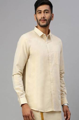 gold cotton men shirt with solid casual style