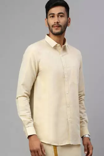 Gold plain cotton shirt - men-shirts