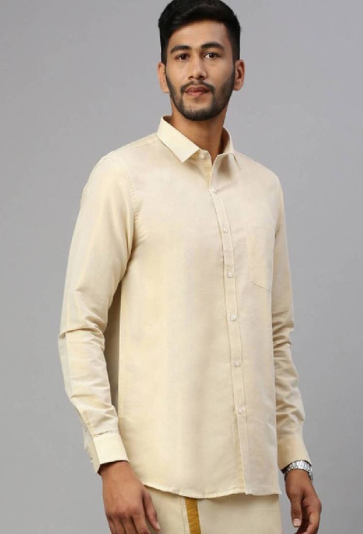 Gold plain cotton shirt - men-shirts