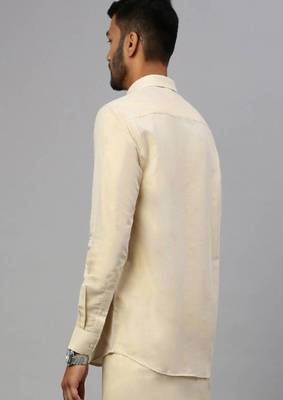 gold cotton men shirt with solid casual style 3