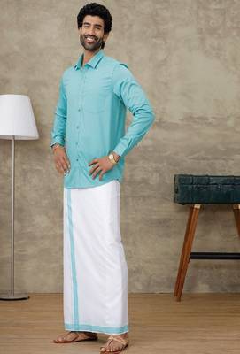 lue cotton blend men's ramraj shirt and dhoti set 1