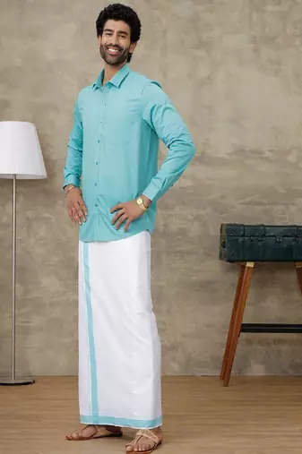 Blue shirt cotton blend dhoti ramraj dhoti set