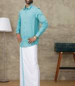 Blue shirt cotton blend dhoti ramraj dhoti set