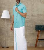 Blue shirt lungi set cotton blend 
