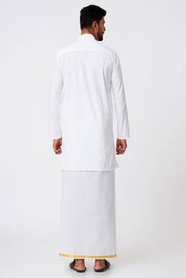 white pure cotton dhoti kurta set with zari 3