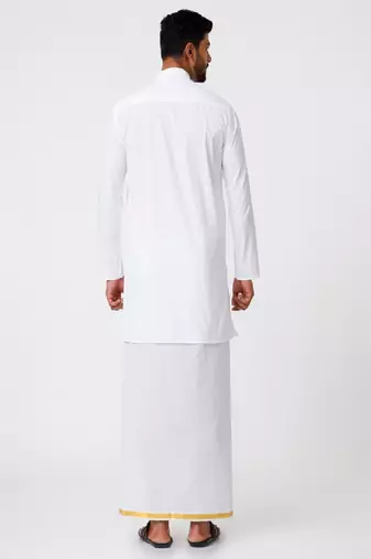 White zari kurta pure cotton dhoti - dhoti-kurta