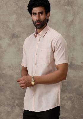 brown ramraj cotton men's shirt with short sleeves and regular fit 1