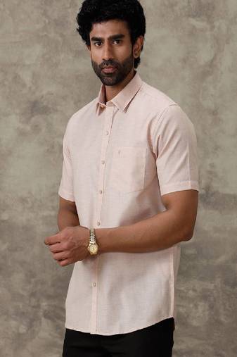 brown ramraj cotton men's shirt with short sleeves and regular fit