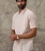 brown ramraj cotton men's shirt with short sleeves and regular fit