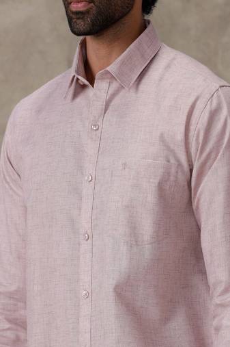 pink plain cotton regular fit shirt for men