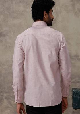 pink plain cotton regular fit shirt for men 2