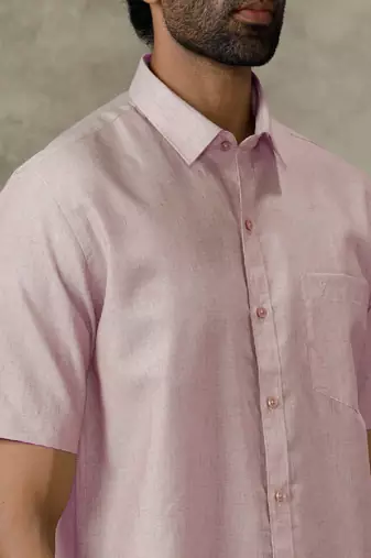 Pink plain null casual men-shirts
