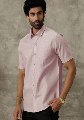 pink short sleeve cotton men's shirt 1