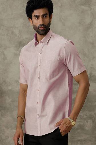 Pink plain null casual men-shirts