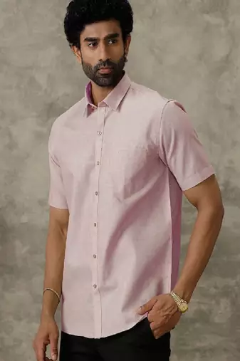 Pink plain null casual men-shirts