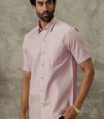 pink short sleeve cotton men's shirt