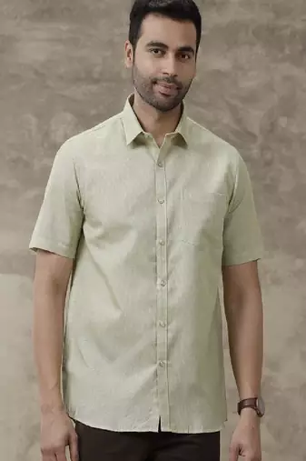 Green plain cotton shirt men-shirts