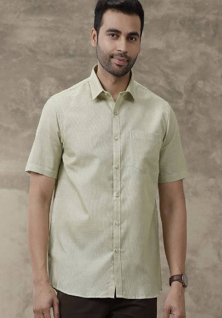 Green plain cotton shirt men-shirts