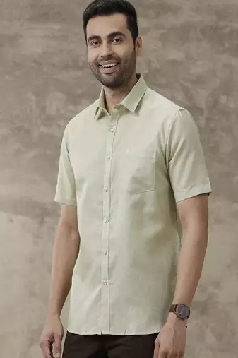 Green plain cotton shirt men-shirts
