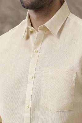beige cotton men shirt with regular fit casual style 2