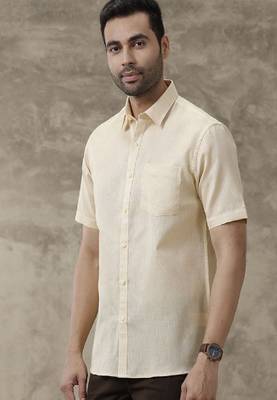 beige cotton men shirt with regular fit casual style 1