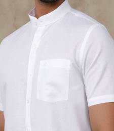 White plain linen shirt mandarin collar casual men shirts
