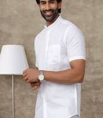 White plain linen shirt mandarin collar casual men shirts