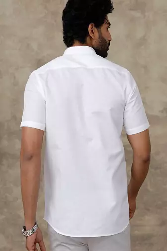 White plain linen shirt mandarin collar casual men shirts