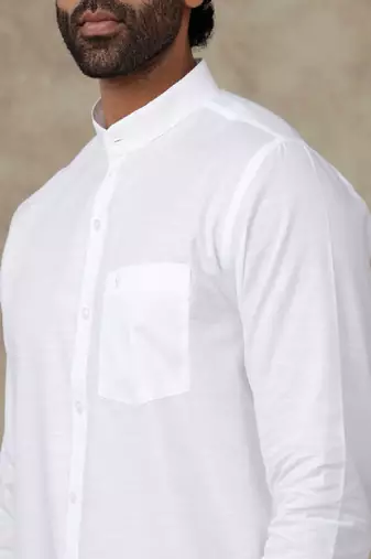 White plain cotton slim fit shirt - men-shirts