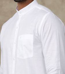 white everyday-wear slim-fit cotton men's shirt