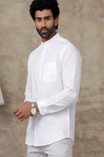 White plain cotton slim fit shirt - men-shirts