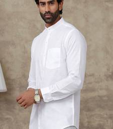 white everyday-wear slim-fit cotton men's shirt