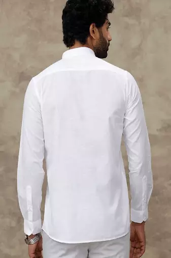 White plain cotton slim fit shirt - men-shirts