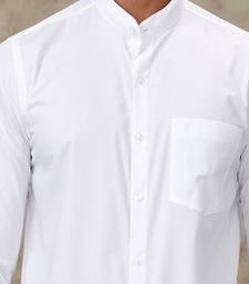 Men standard fit solid mandarin collar cotton casual shirt