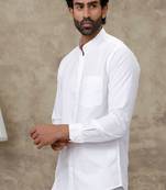 Men standard fit solid mandarin collar cotton casual shirt