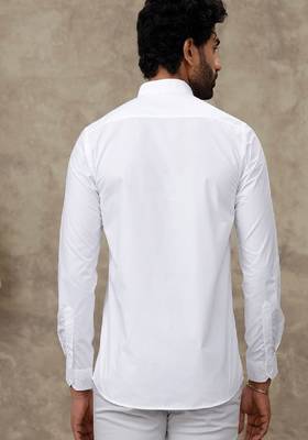 white cotton men's shirt with modern mandarin collar 3