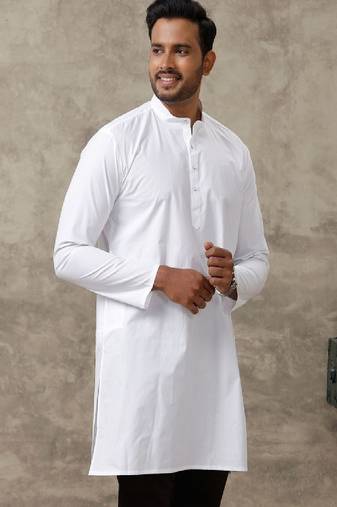 white cotton men kurta with classic ethnic design