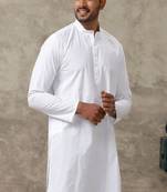 white cotton men kurta with classic ethnic design