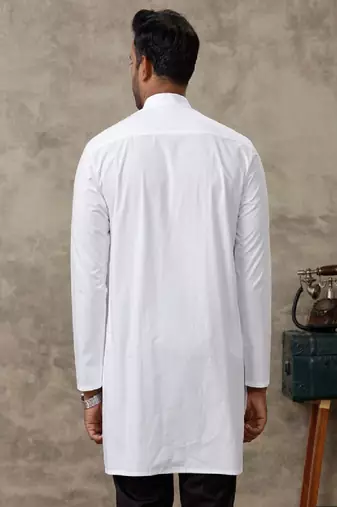White plain mandarin collar kurta - men - men-kurtas