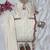 Cream colour  chanderi silk kurti pant set with lace work dupatta