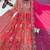 Coral colour fendy silk embroidered gown set with printed georgette dupatta