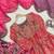 Coral colour fendy silk embroidered gown set with printed georgette dupatta