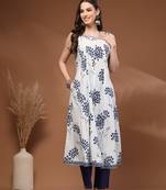 White floral printed cotton stitched kurta set with palazzo for women