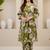 Olive floral printed cotton stitched co-ord set for women